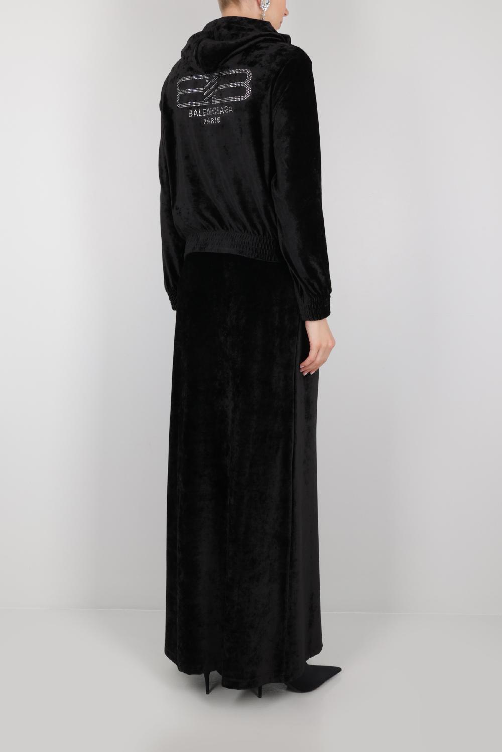 BALENCIAGA Felpa In Velluto Logo Cristalli