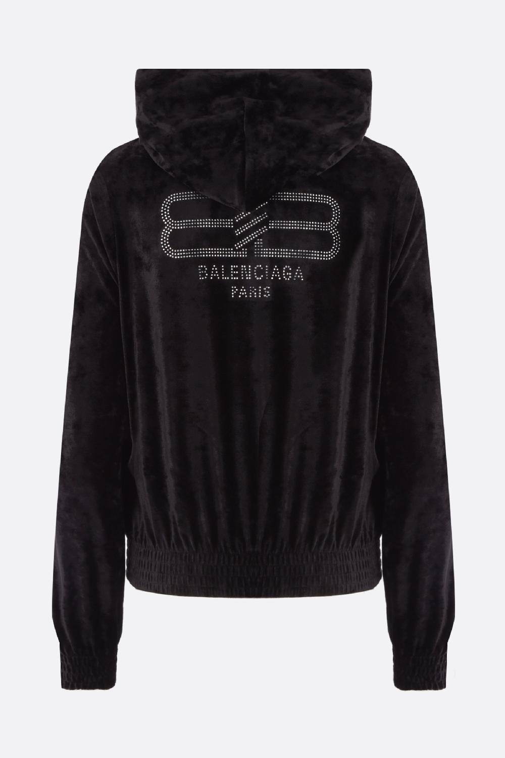 BALENCIAGA Felpa In Velluto Logo Cristalli