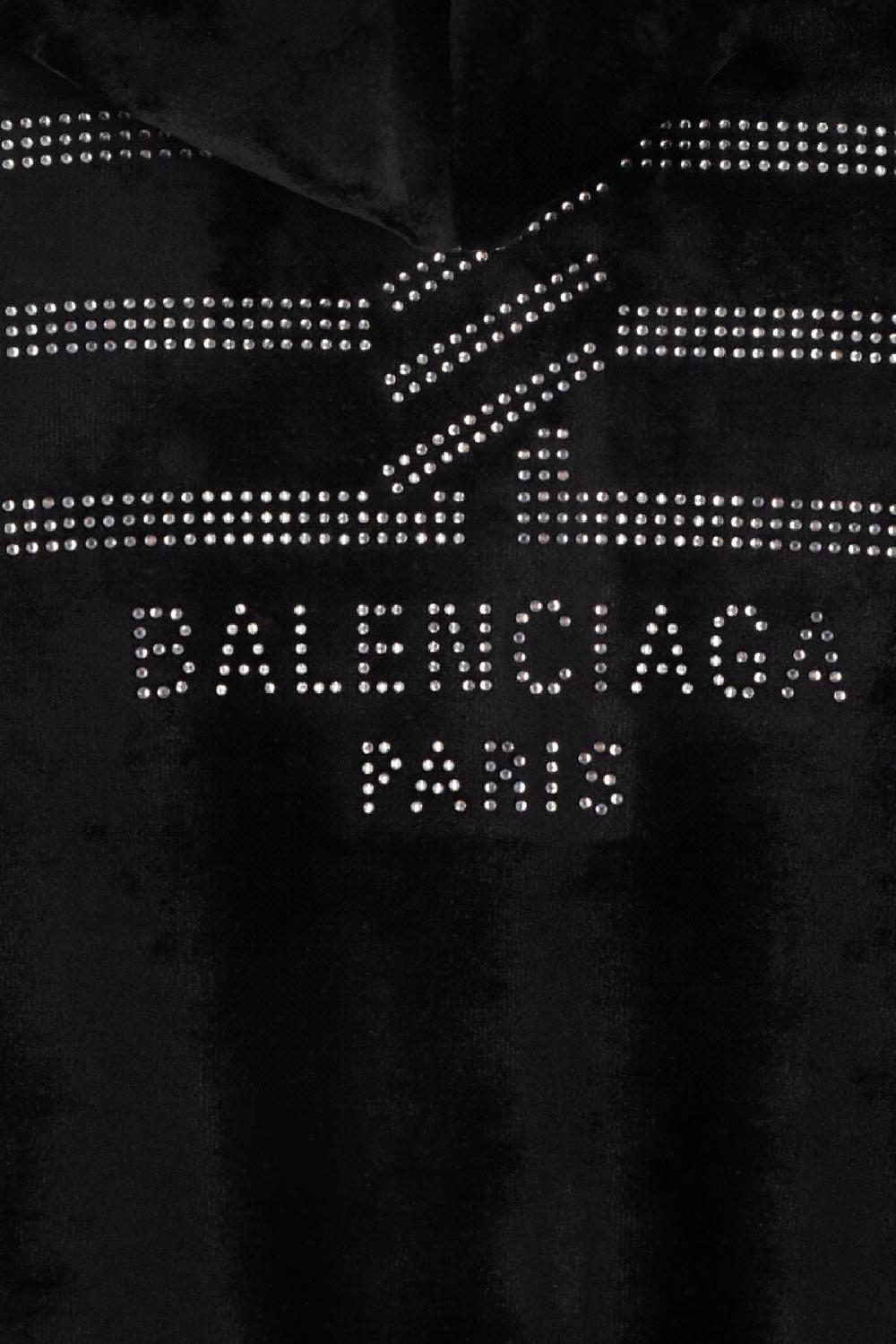 BALENCIAGA Felpa In Velluto Logo Cristalli