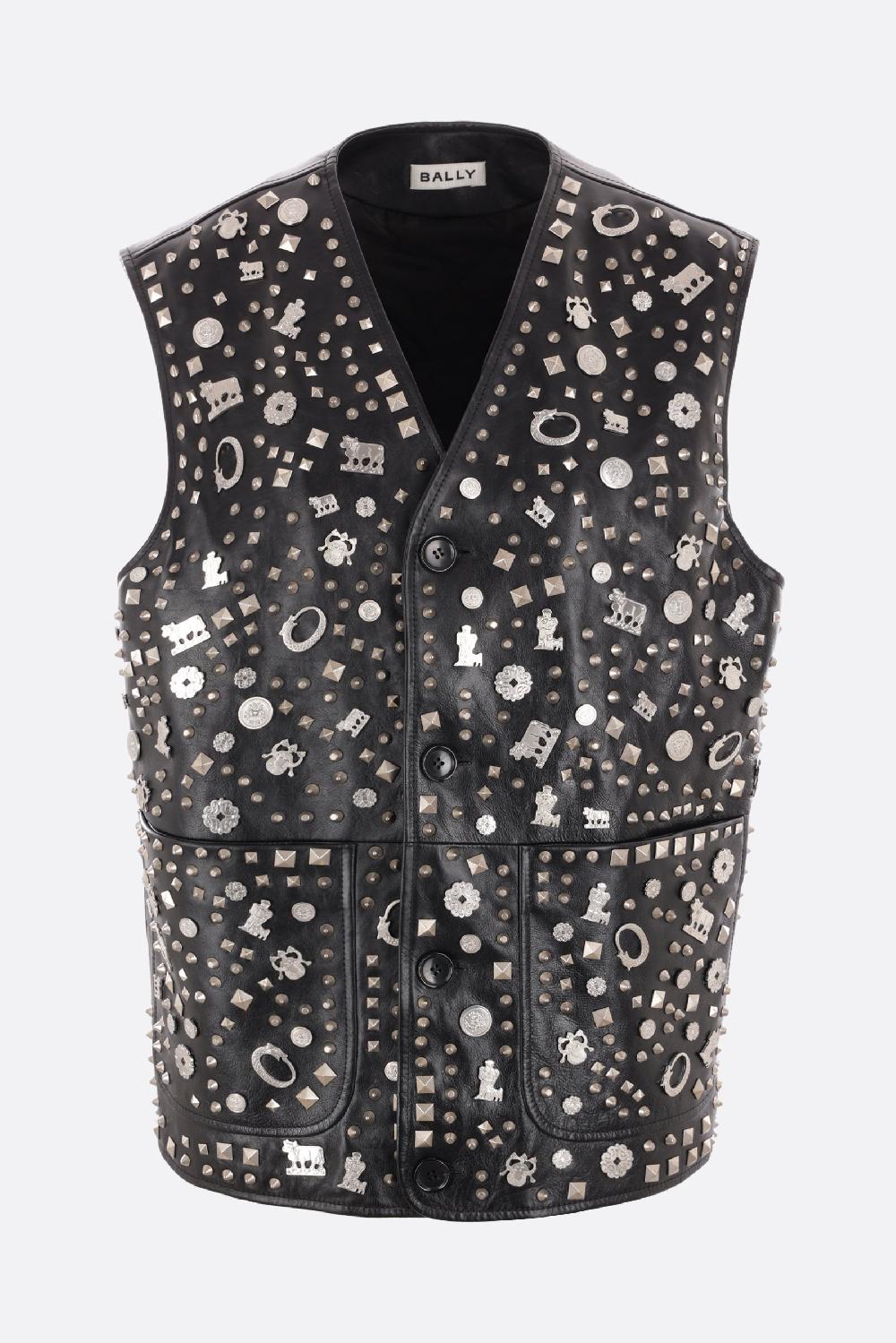 BALLY gilet monopetto in pelle con borchie