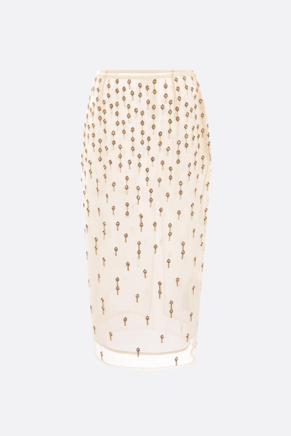 BLUMARINE gonna a tubino in tulle con ricami