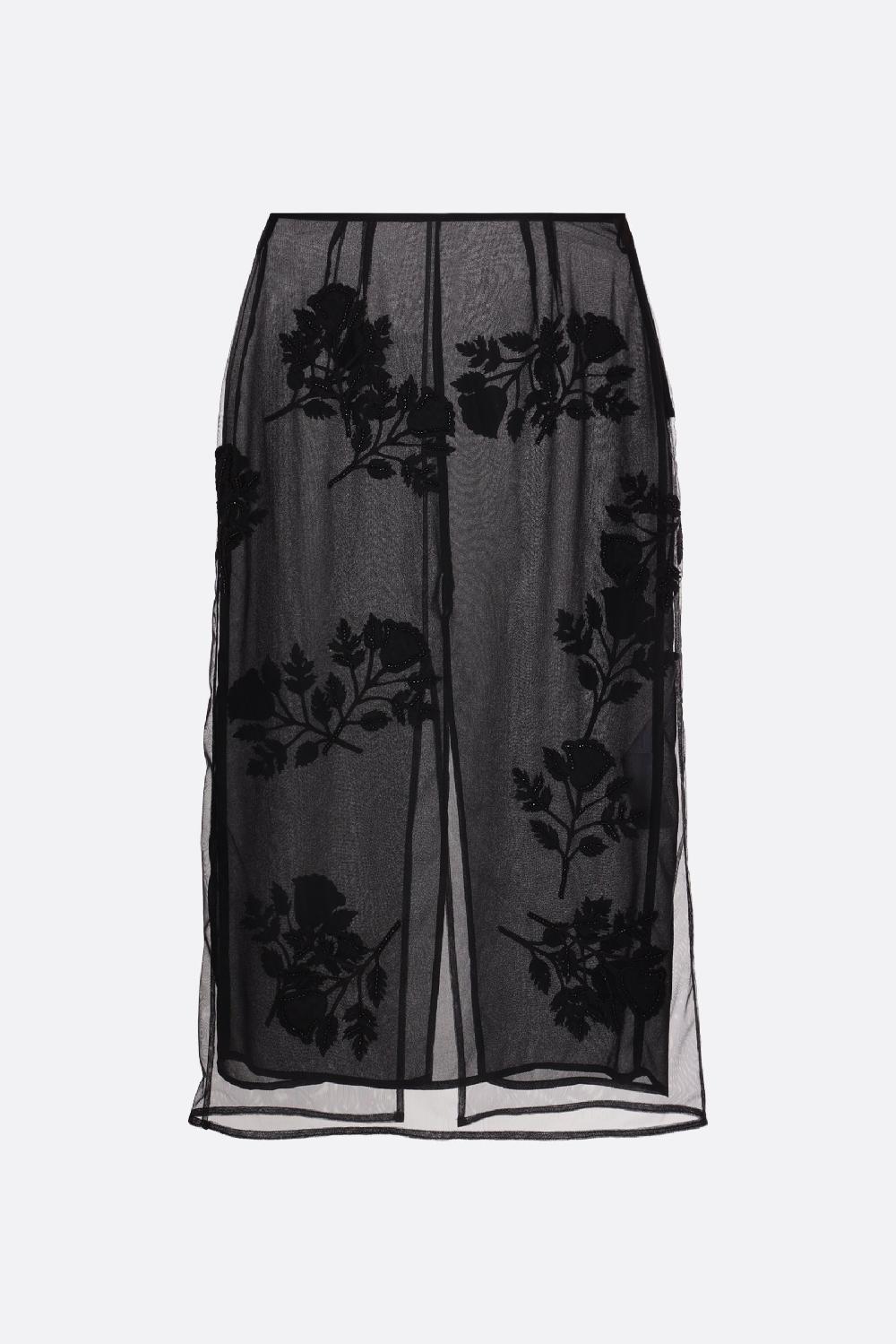 BLUMARINE gonna mid in tulle con ricamo floreale