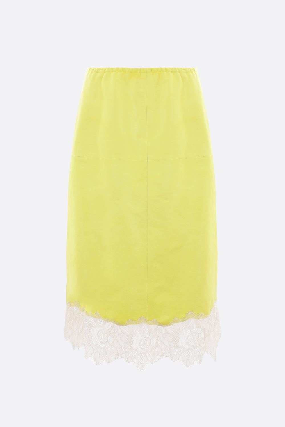 BLUMARINE gonna midi in pelle con bordo in pizzo