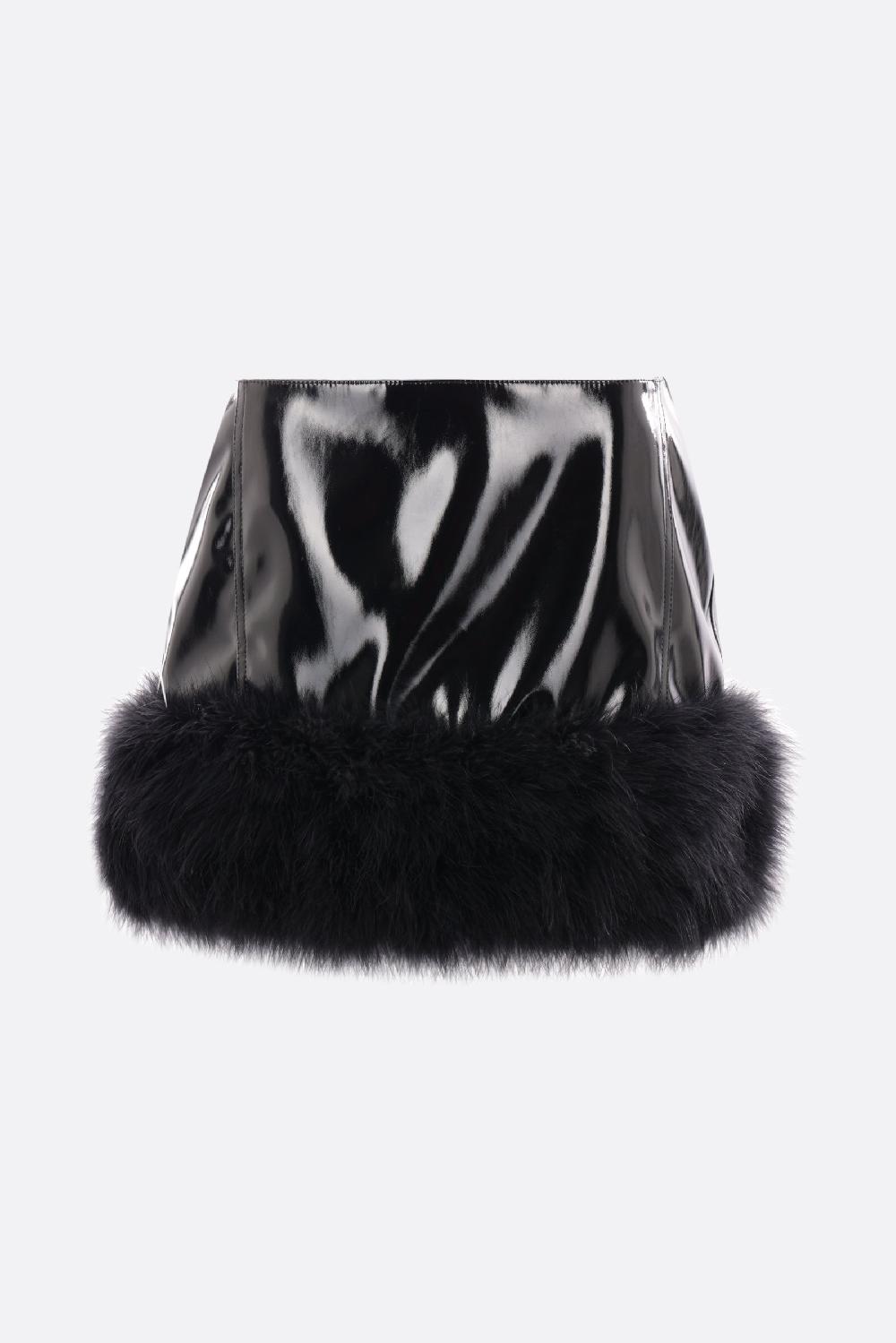 BLUMARINE minigonna in vinile con piume