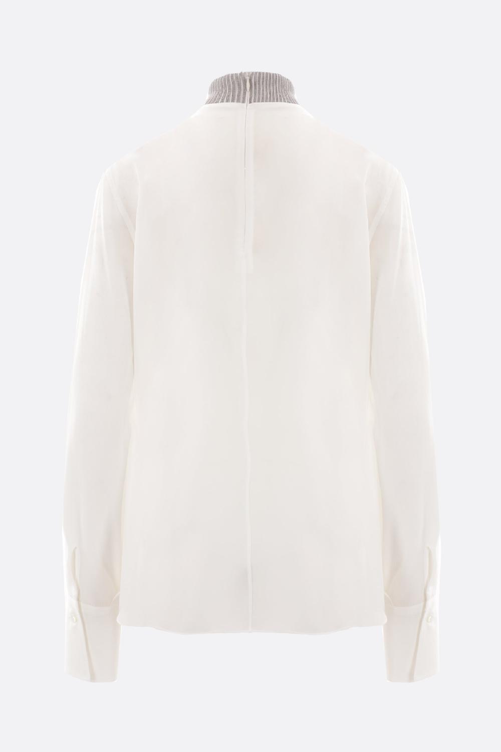 BRUNELLO CUCINELLI Blusa In Crepe De Chine Con Precious Ribbed Collar