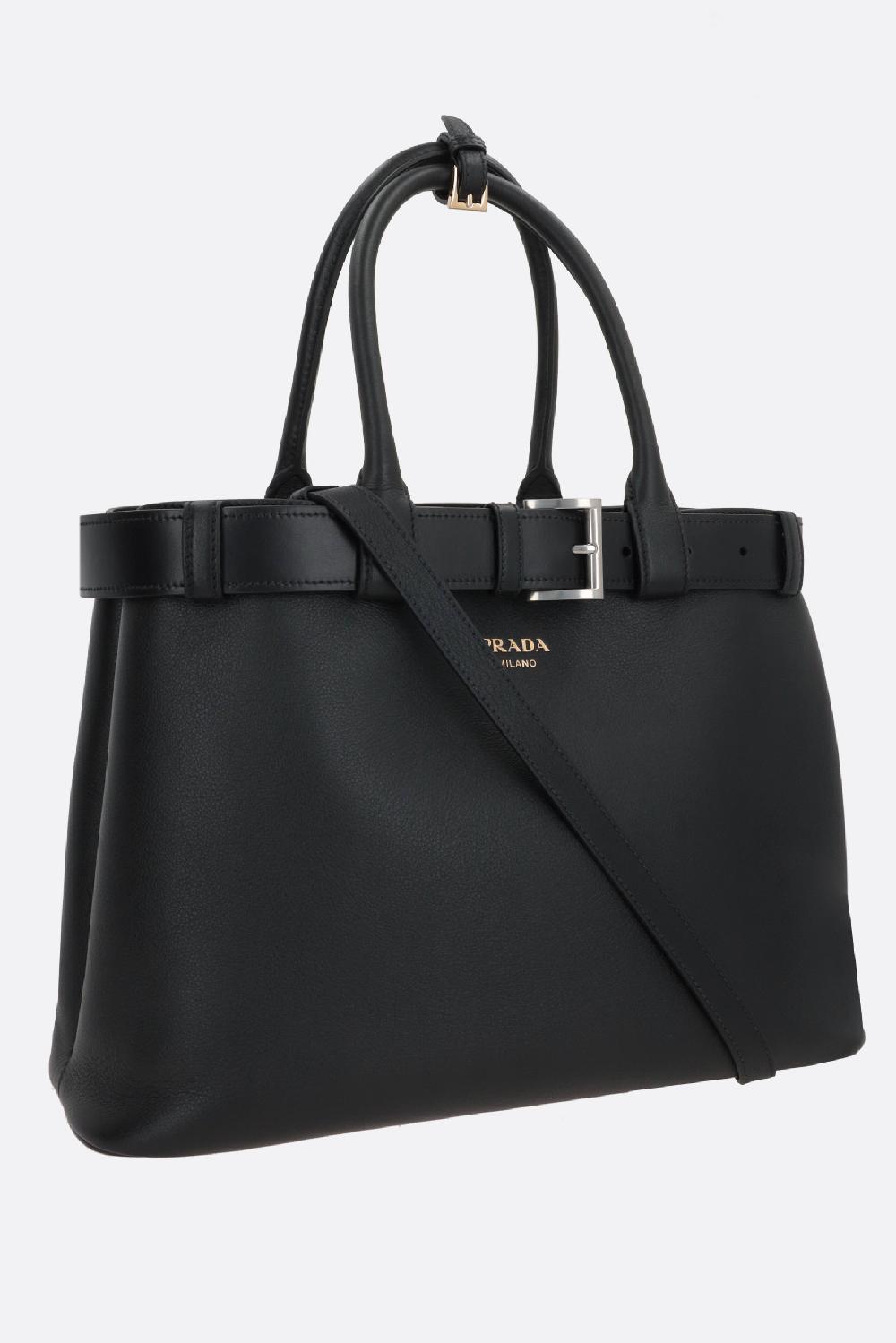 PRADA Borsa A Mano Prada Buckle Large In Pelle Martellata