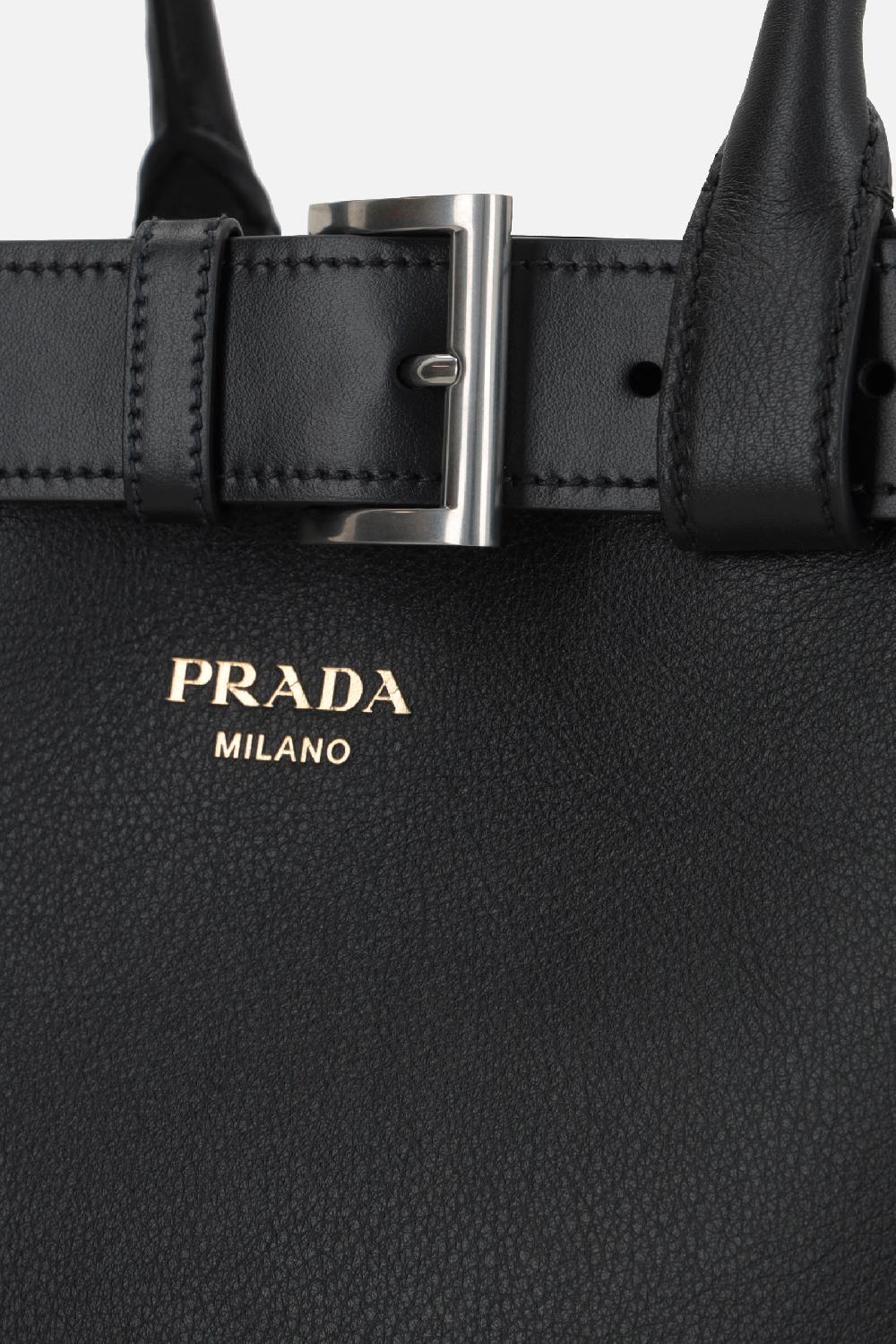 PRADA Borsa A Mano Prada Buckle Large In Pelle Martellata