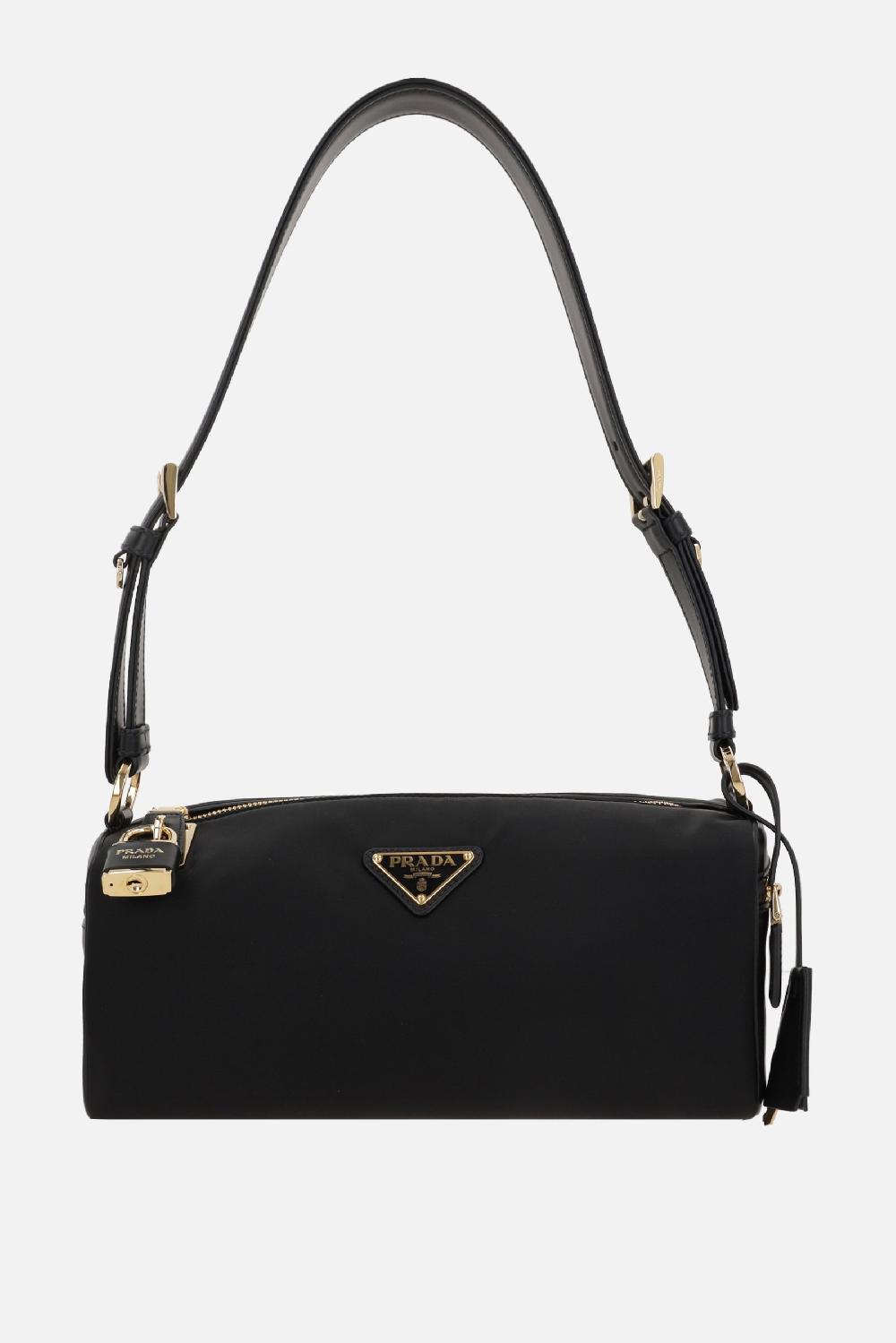 PRADA borsa a spalla media in Re-Nylon e pelle liscia