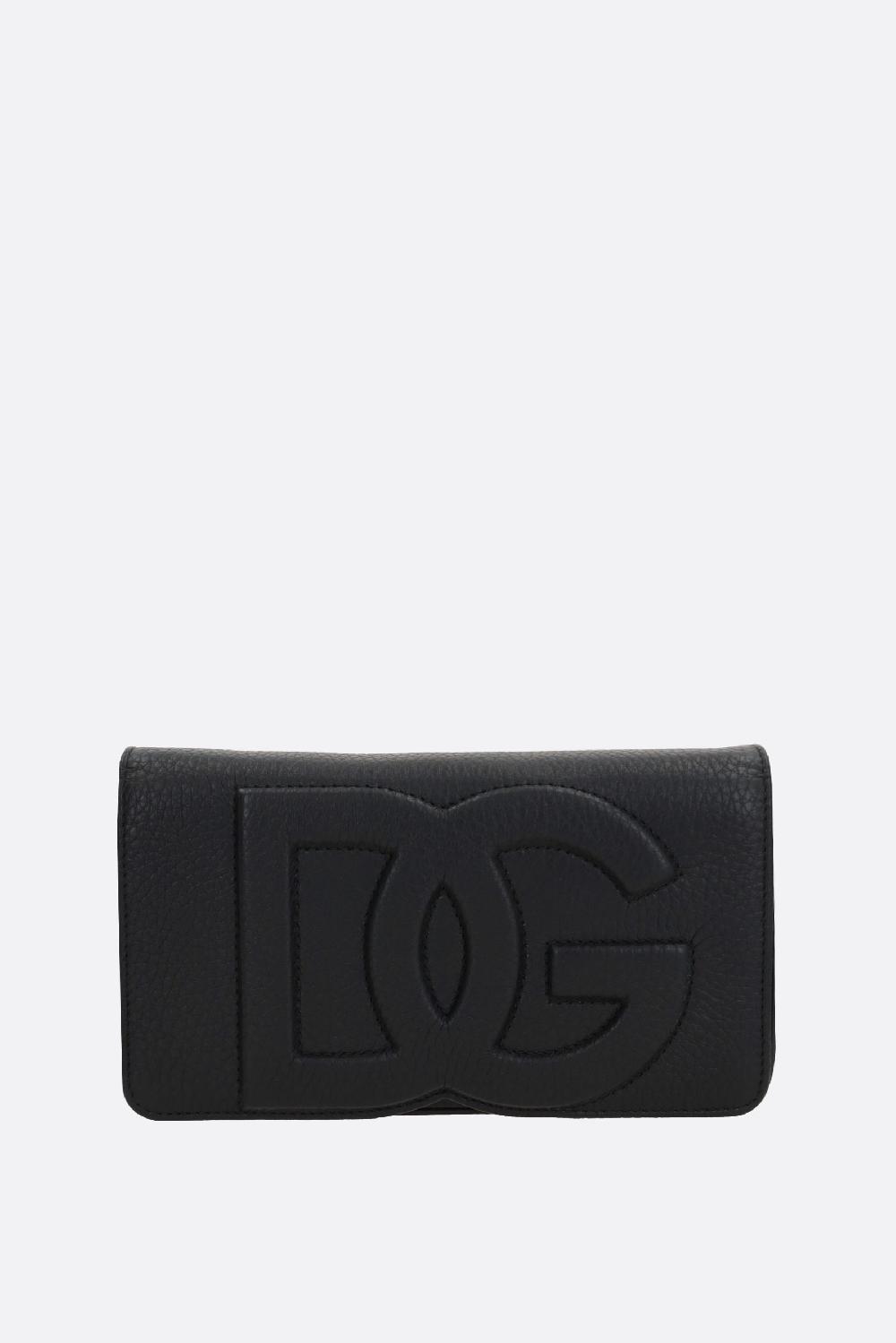 DOLCE & GABBANA borsa a tracolla mini in pelle martellata ricamo DG