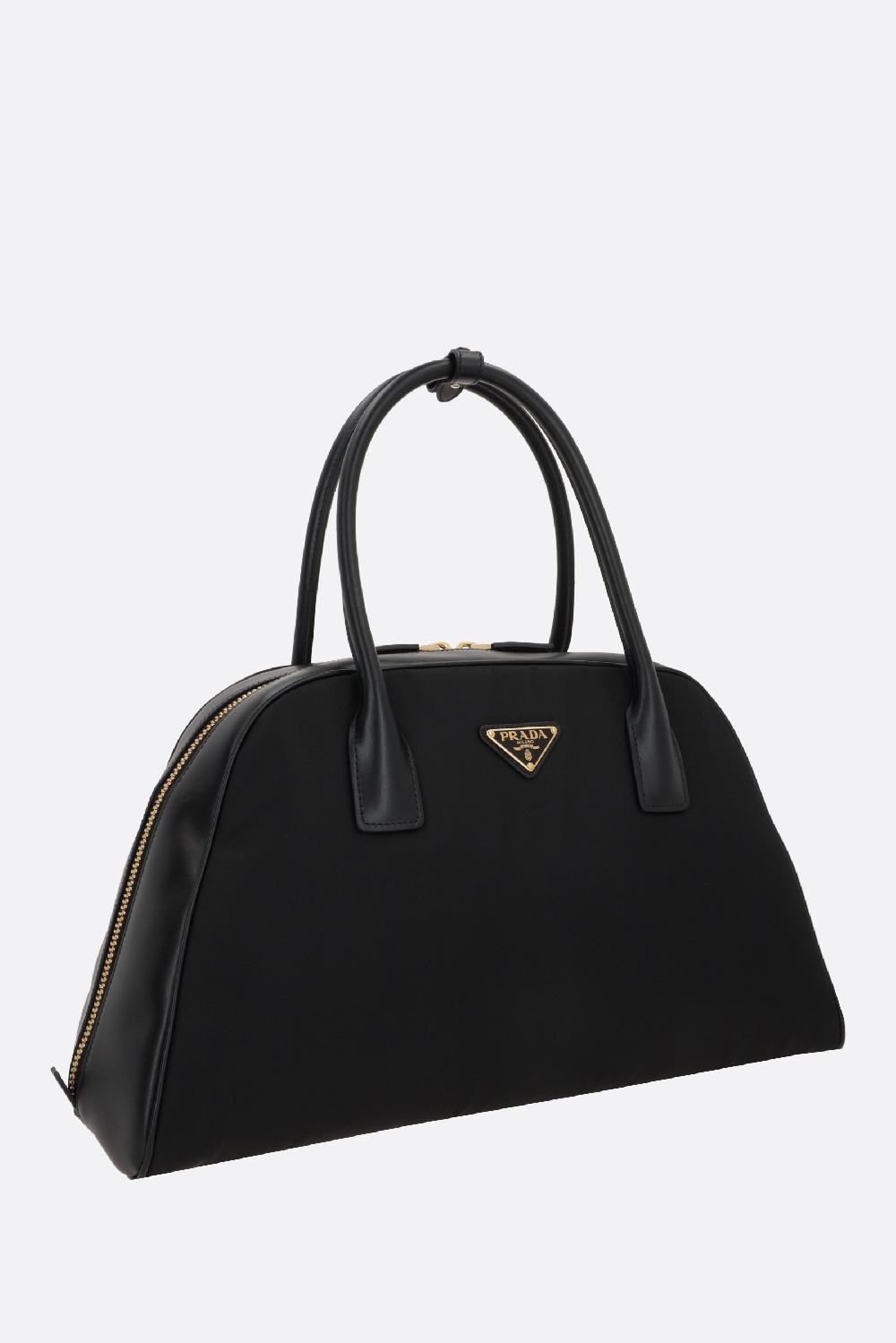 PRADA Borsa Bauletto Large In Re-Nylon E Pelle Liscia