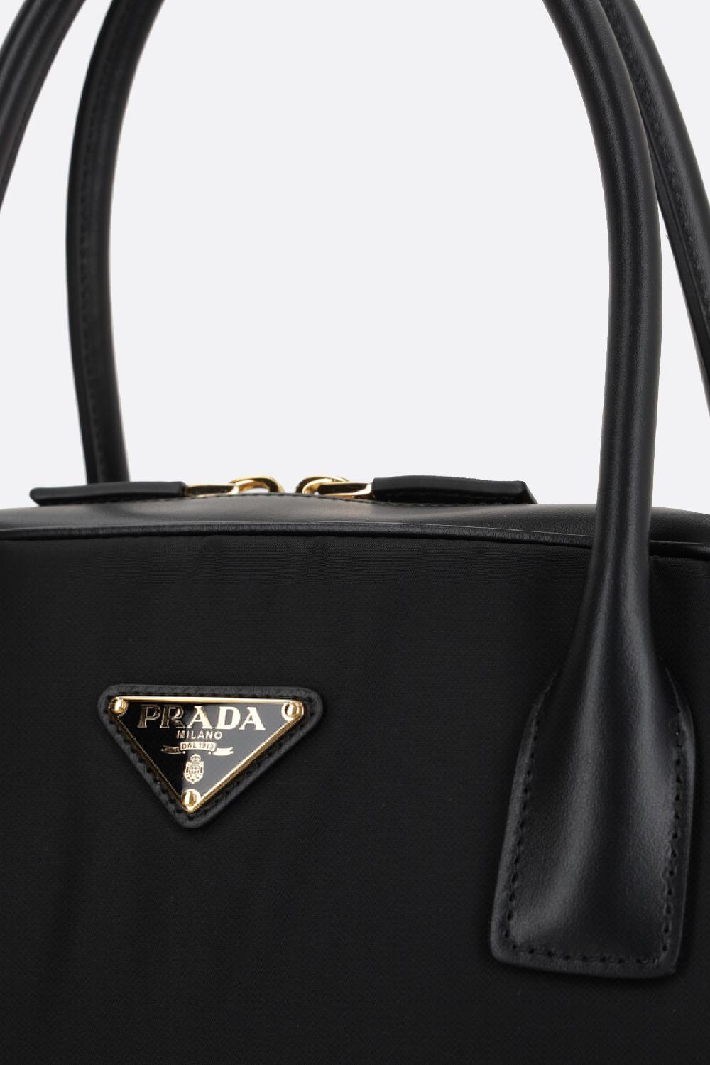 PRADA Borsa Bauletto Large In Re-Nylon E Pelle Liscia
