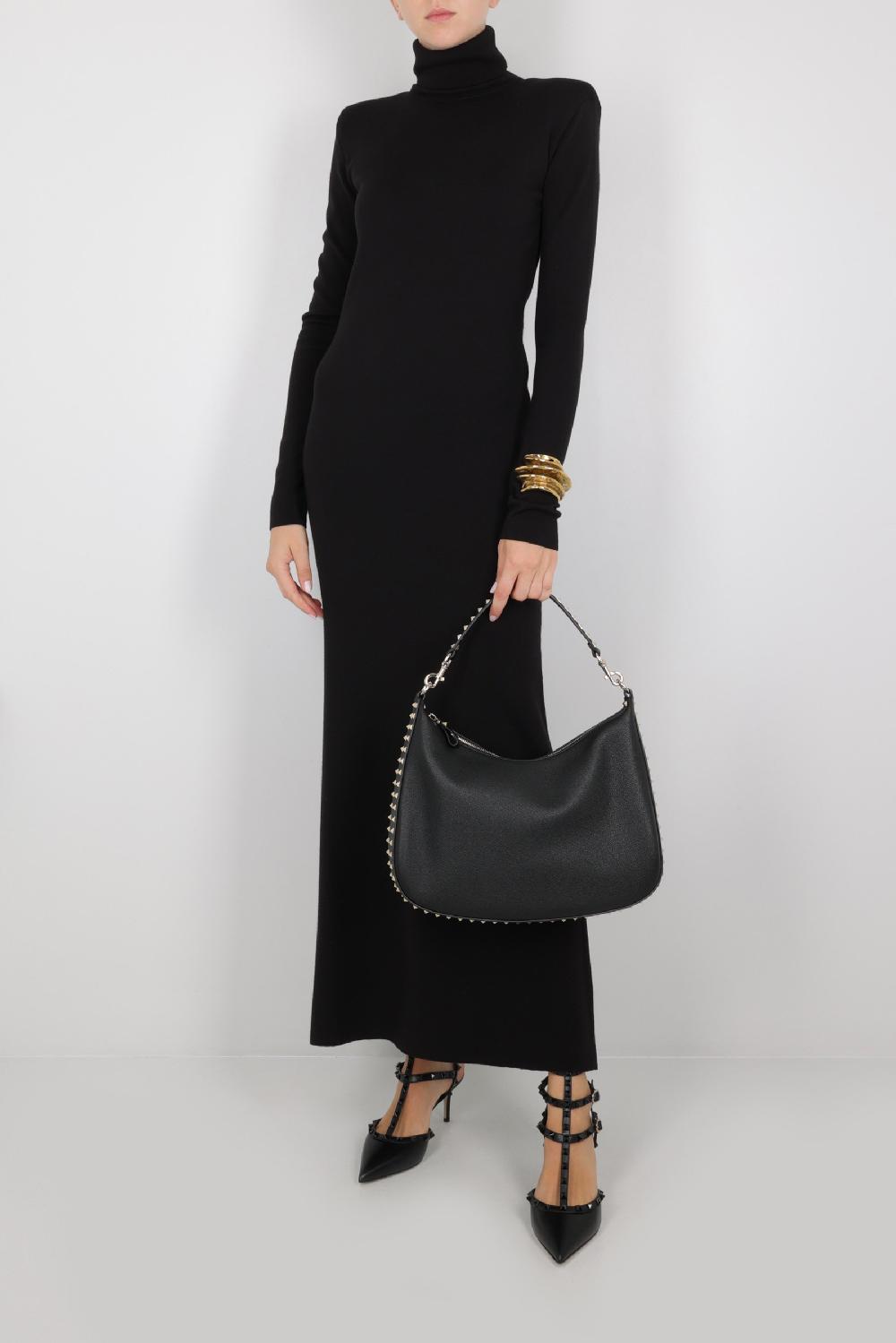 VALENTINO GARAVANI Borsa Hobo Rockstud In Pelle Martellata