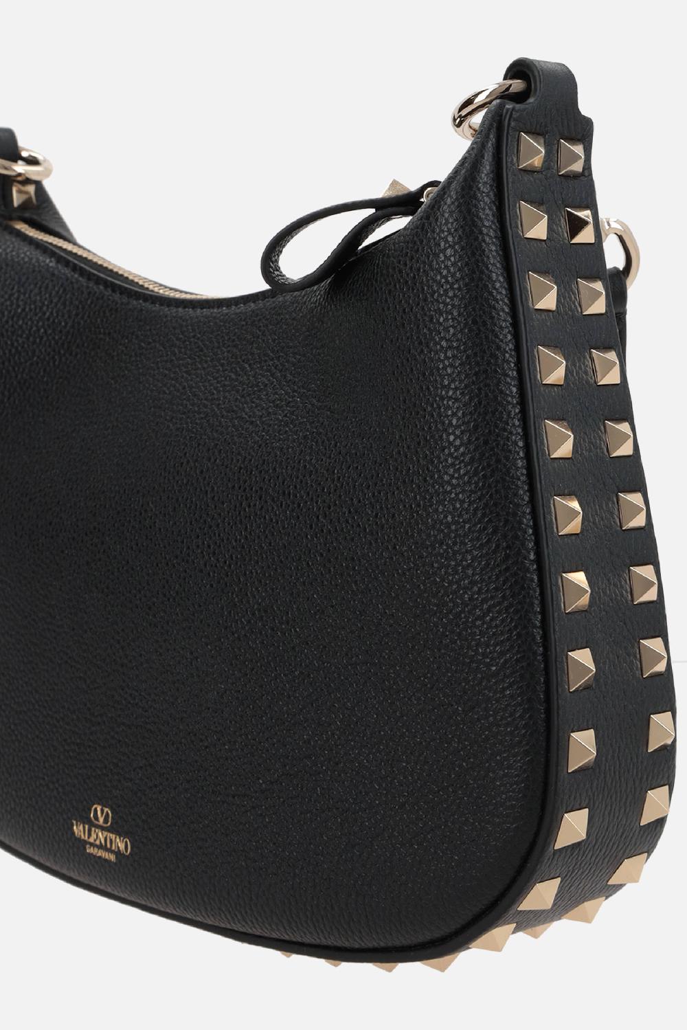 VALENTINO GARAVANI Borsa Hobo Rockstud Small In Pelle Martellata