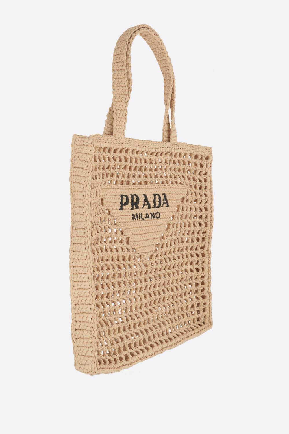 PRADA Borsa Shopping In Rafia Sintetica Ricamo Logo