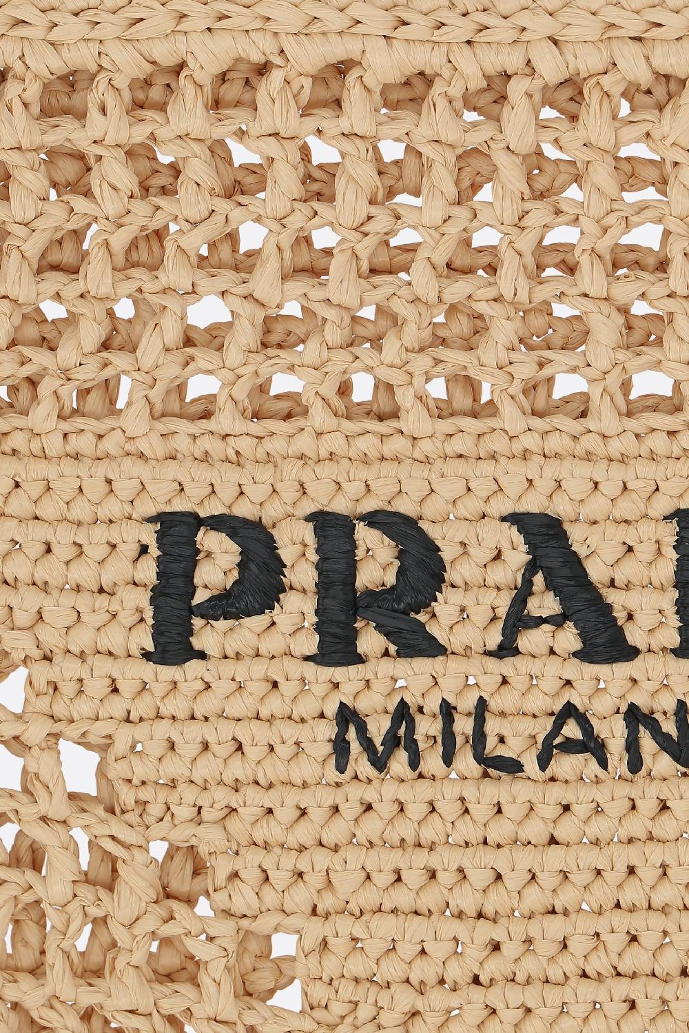 PRADA Borsa Shopping In Rafia Sintetica Ricamo Logo
