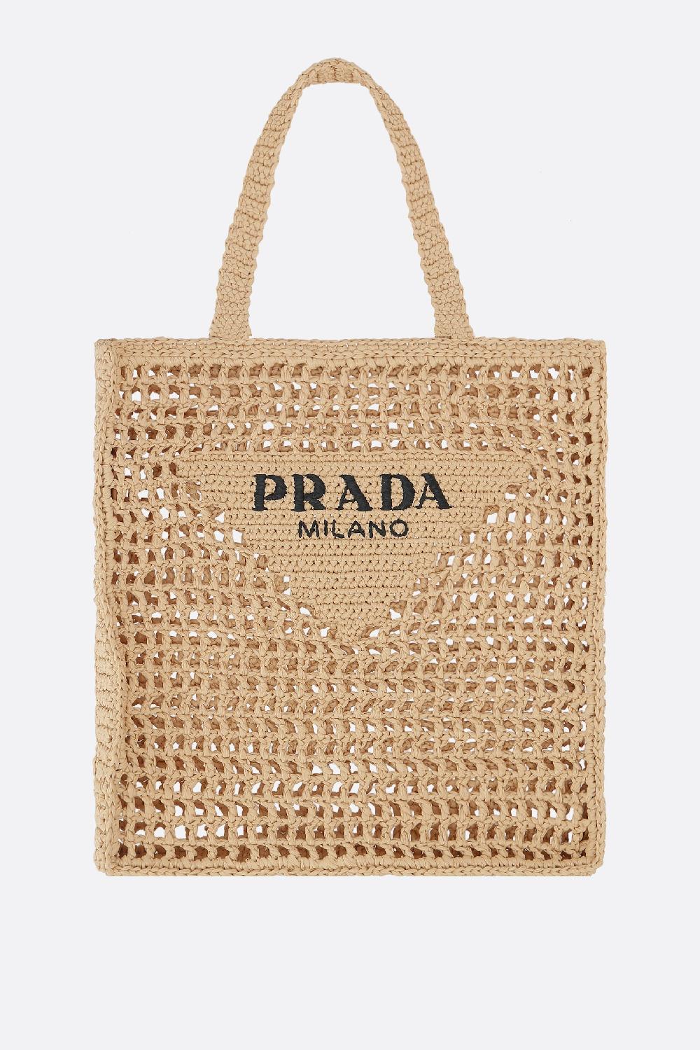 PRADA borsa shopping in rafia sintetica ricamo logo