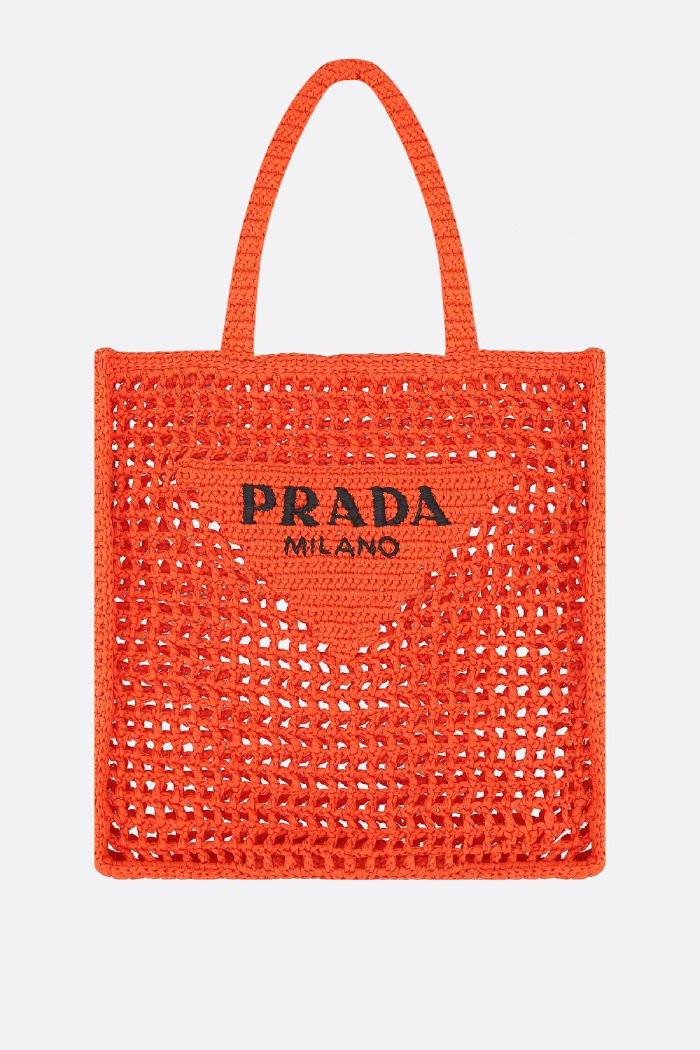 PRADA borsa shopping in rafia sintetica ricamo logo