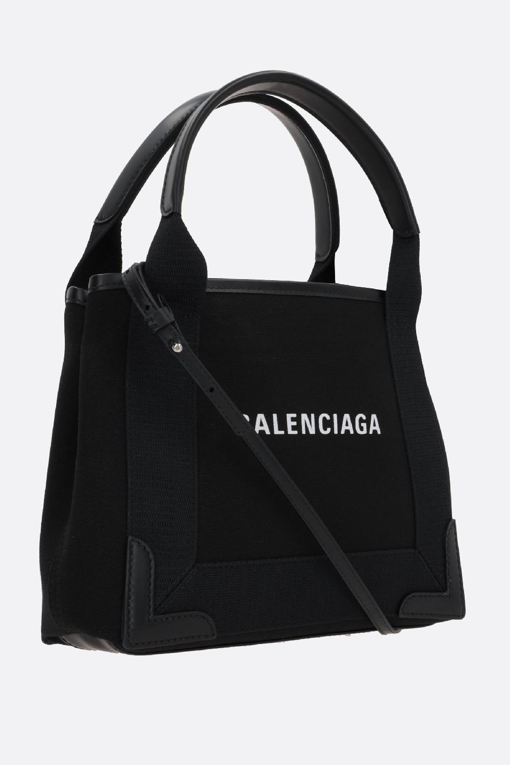 BALENCIAGA Borsa Tote Cabas Navy XS In Canvas E Pelle Liscia