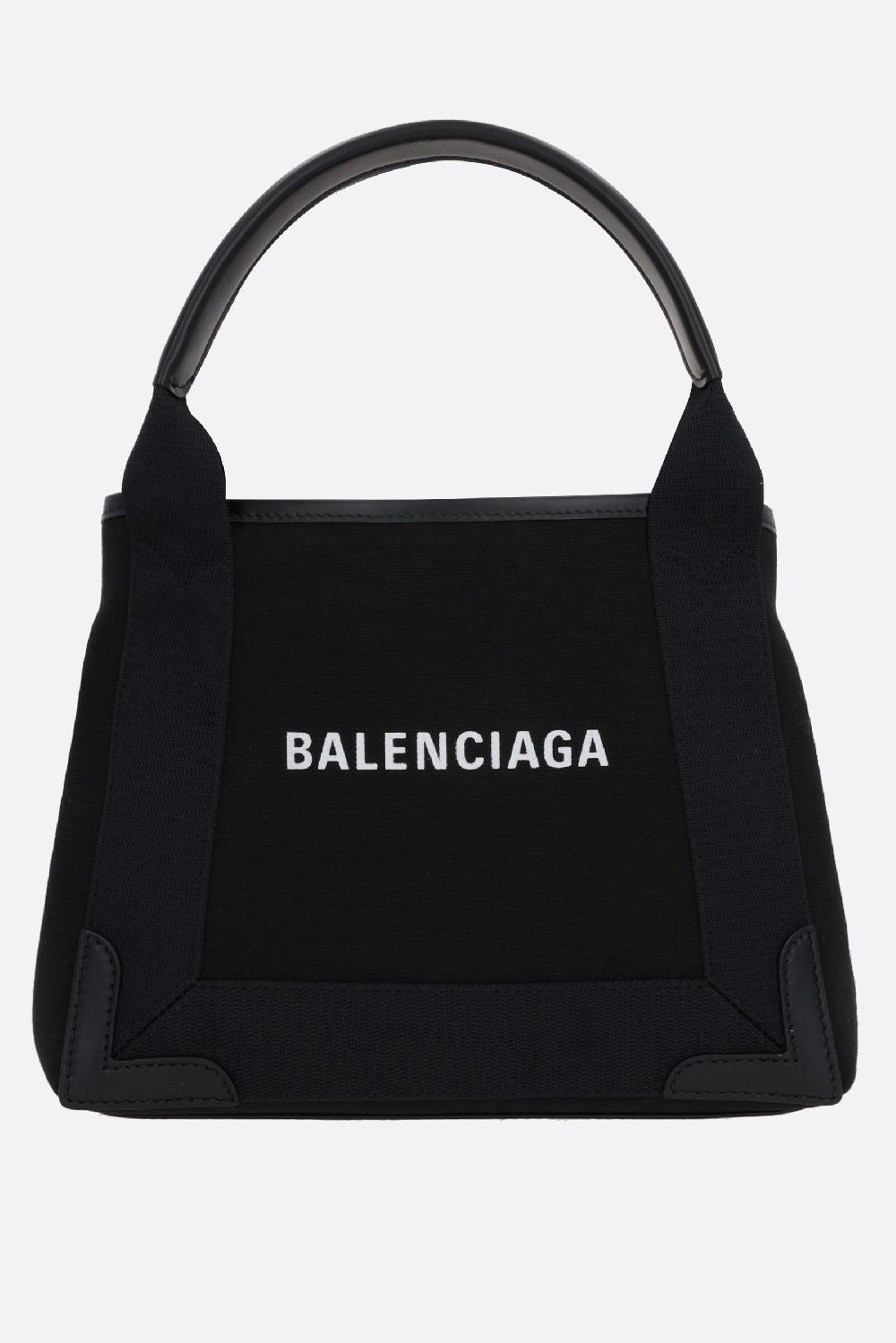 BALENCIAGA borsa tote Cabas Navy XS in canvas e pelle liscia