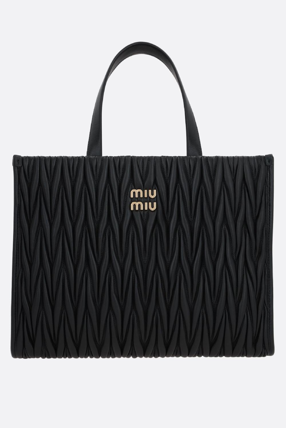 MIU MIU borsa tote large in nappa matelassé con logo