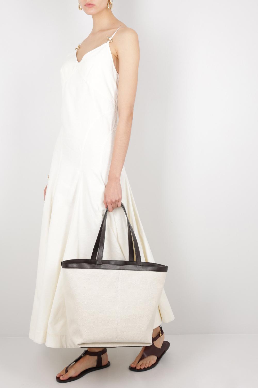 BOTTEGA VENETA Borsa Tote In Canvas E Pelle Liscia