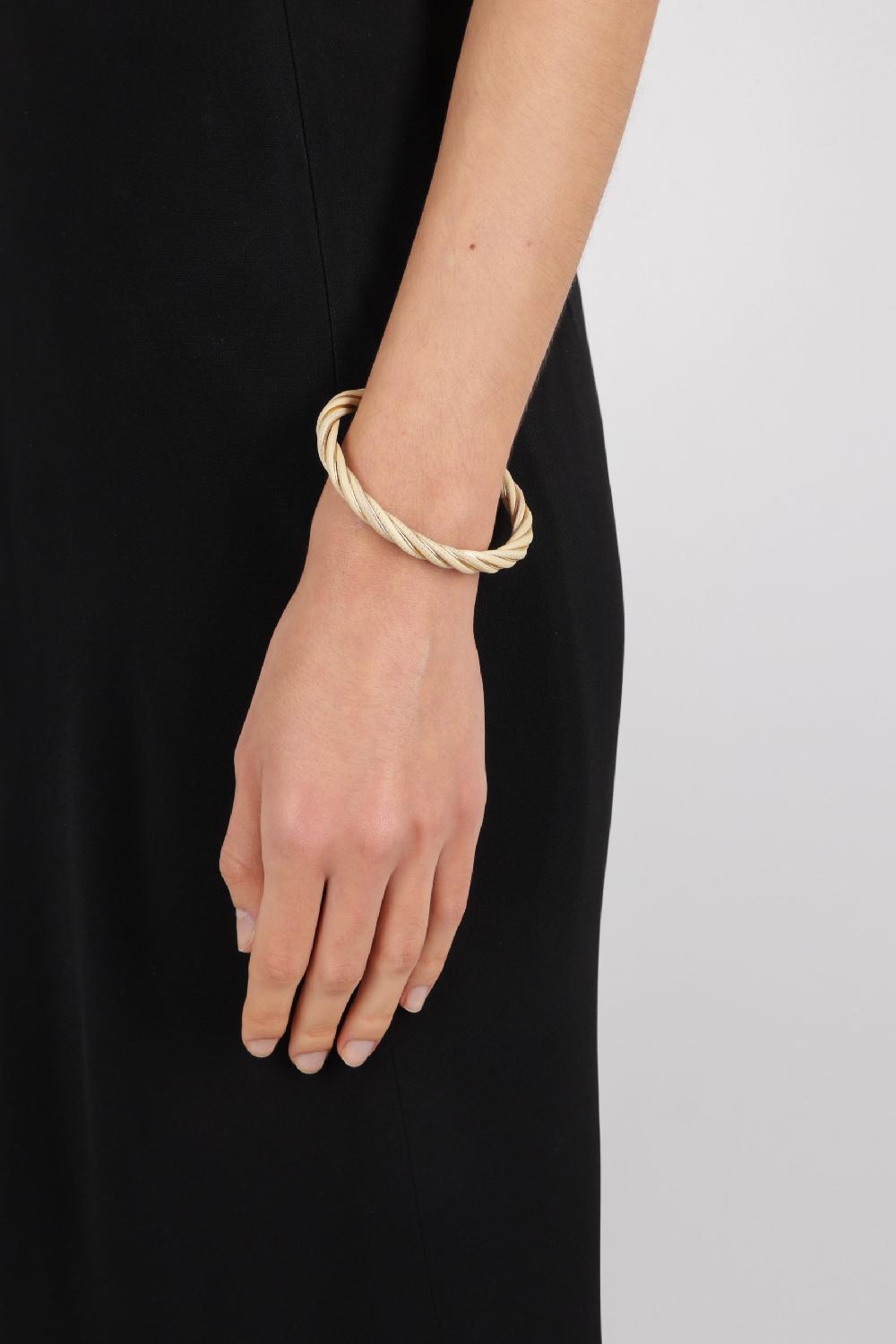 BOTTEGA VENETA Bracciale Rigido Twist In Argento 925 Placcato Oro 18 Carati E Nappa