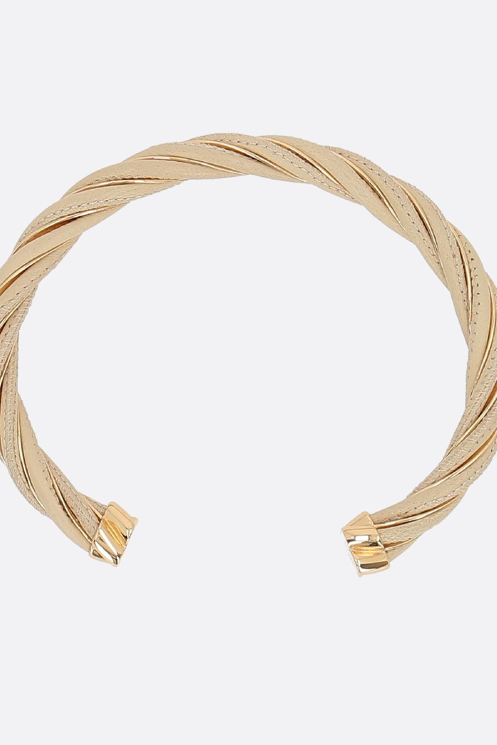 BOTTEGA VENETA Bracciale Rigido Twist In Argento 925 Placcato Oro 18 Carati E Nappa