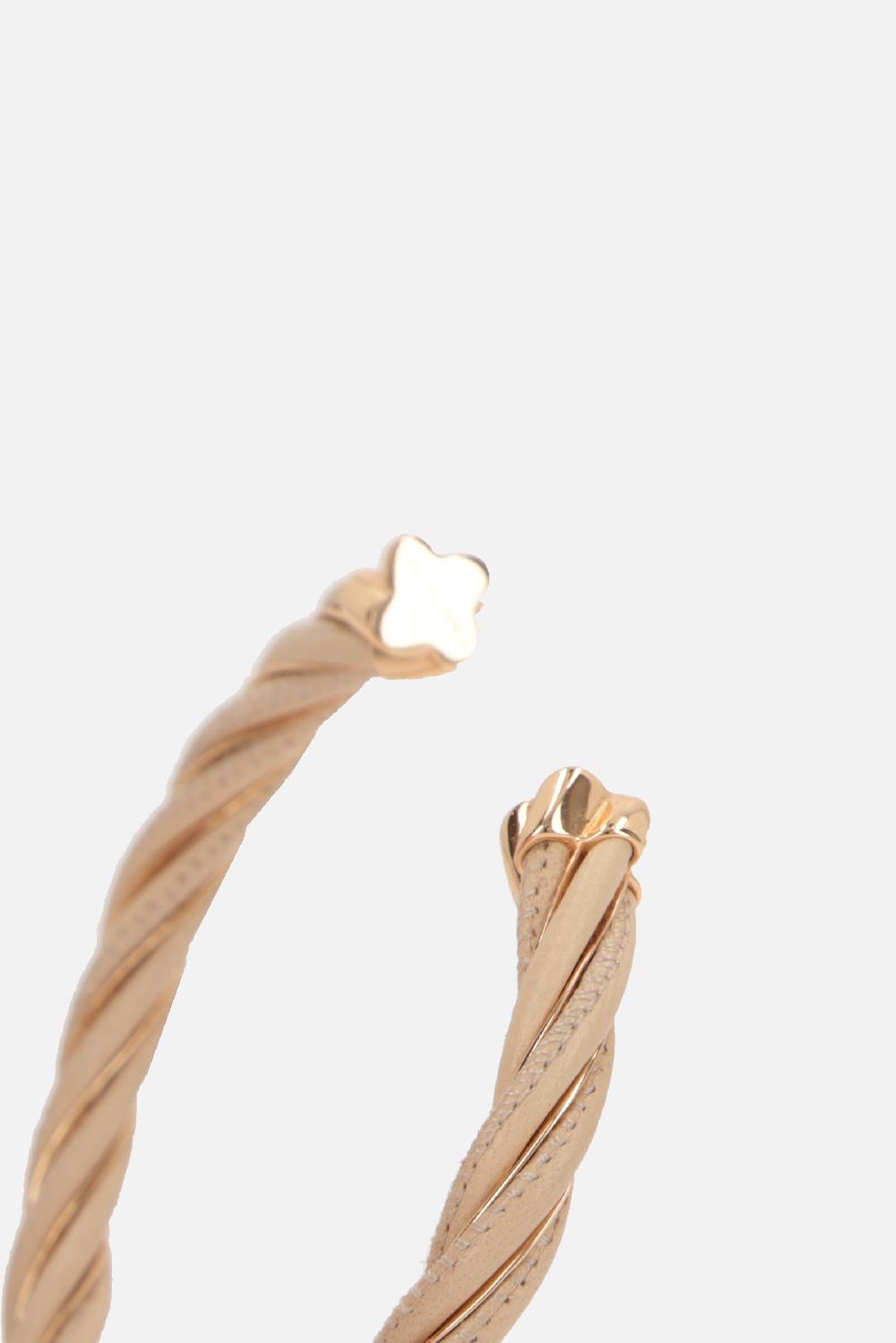 BOTTEGA VENETA Bracciale Rigido Twist In Argento 925 Placcato Oro 18 Carati E Nappa