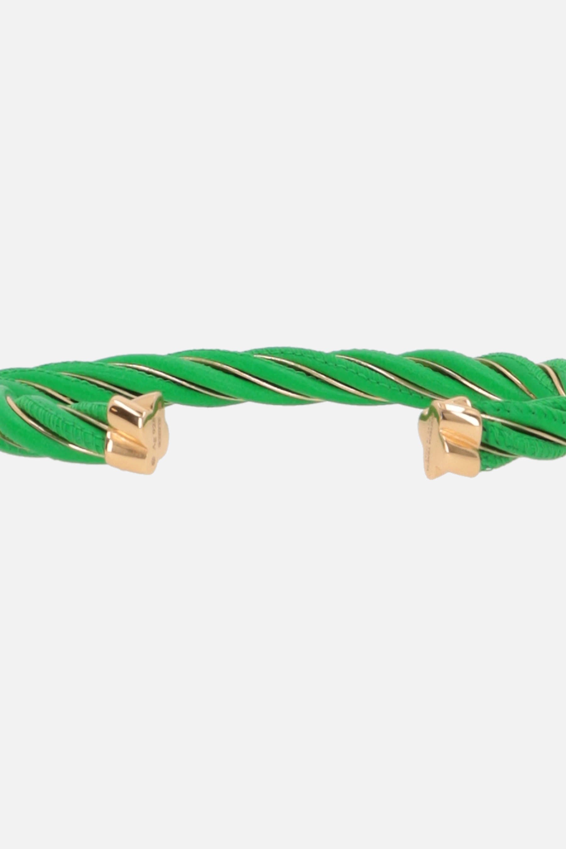 BOTTEGA VENETA Bracciale Rigido Twist In Argento 925 Placcato Oro 18 Carati E Nappa