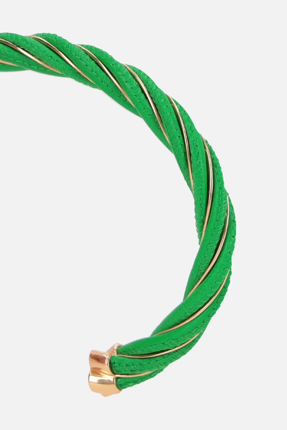 BOTTEGA VENETA Bracciale Rigido Twist In Argento 925 Placcato Oro 18 Carati E Nappa