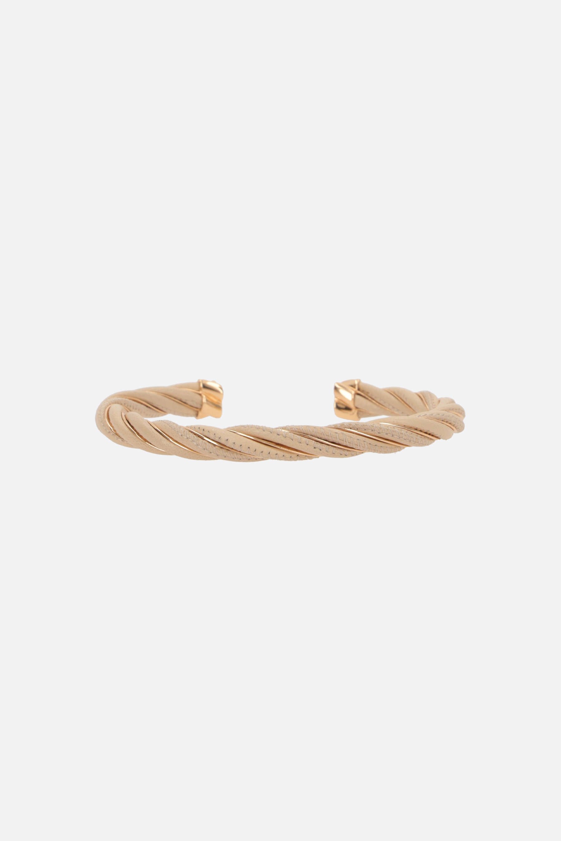 BOTTEGA VENETA bracciale rigido Twist in argento 925 placcato oro 18 carati e nappa