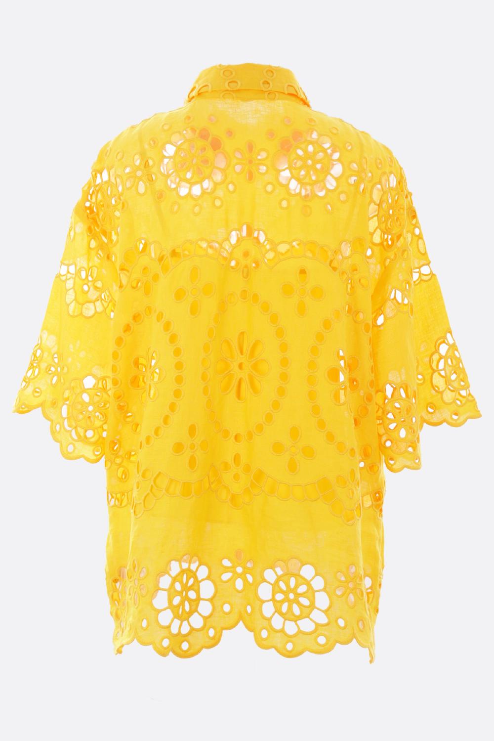 ZIMMERMANN Camicia A Maniche Corte Pop In Lino Ricamato