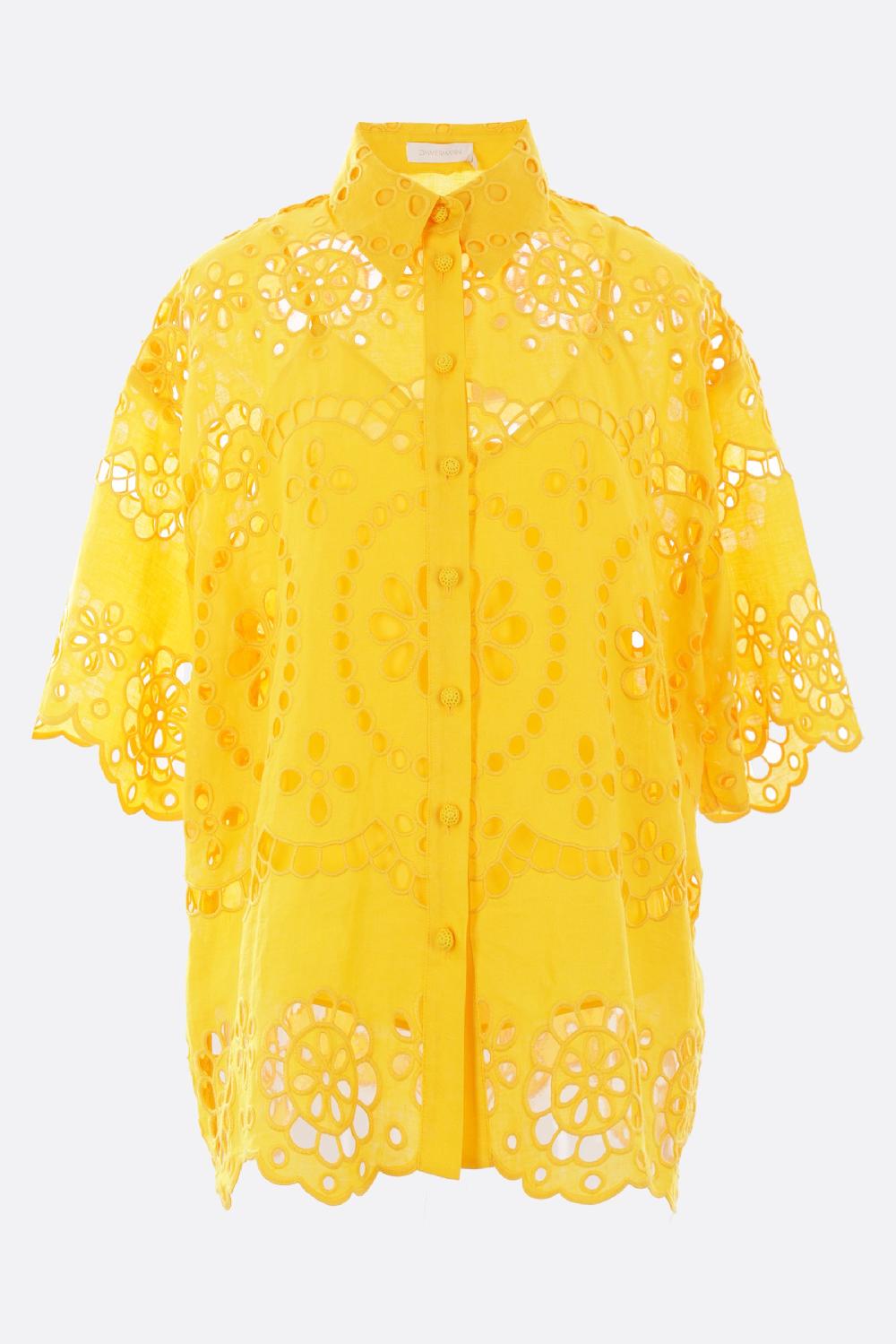 ZIMMERMANN camicia a maniche corte Pop in lino ricamato