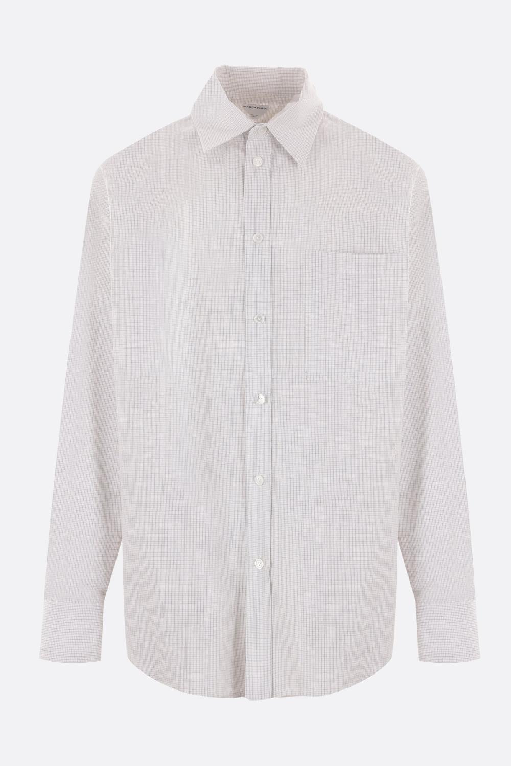 BOTTEGA VENETA camicia in cotone e lino a quadri ricamo logo BV