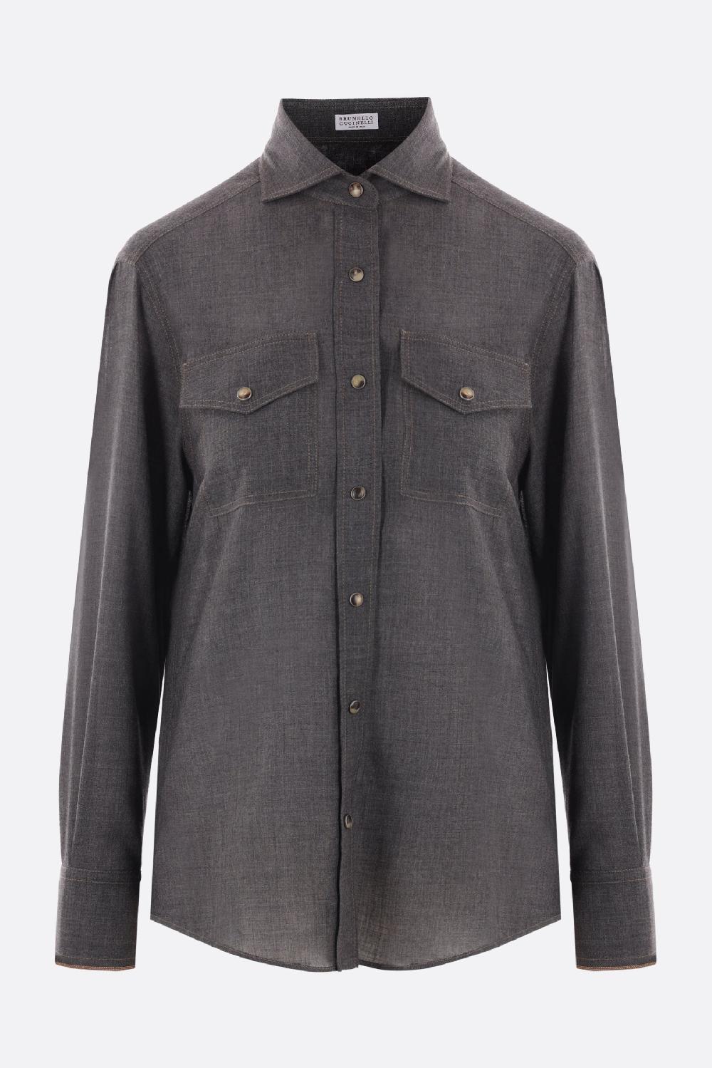 BRUNELLO CUCINELLI camicia in organza di lana con Shiny Cuffs