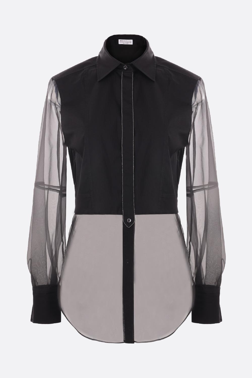 BRUNELLO CUCINELLI camicia in popeline e seta Crispy con Shiny Trims