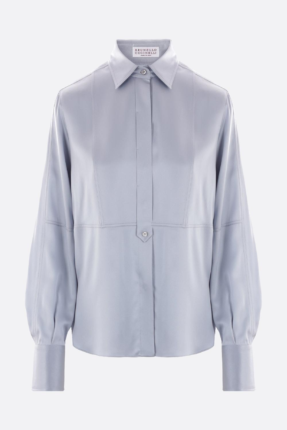 BRUNELLO CUCINELLI Camicia In Raso Stretch Con Monile