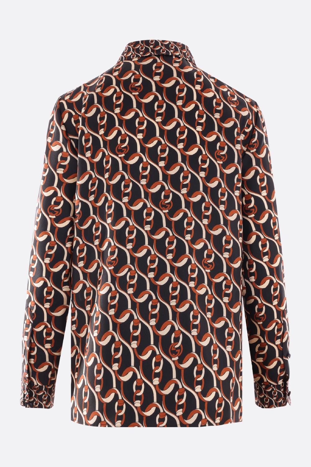 GUCCI Camicia In Twill Di Seta Stampa Catena Incrocio GG