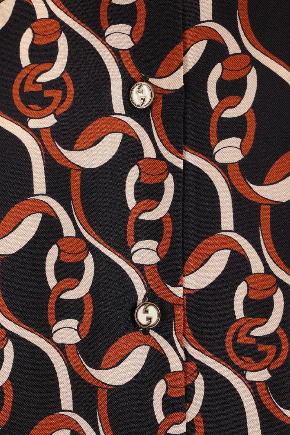 GUCCI Camicia In Twill Di Seta Stampa Catena Incrocio GG