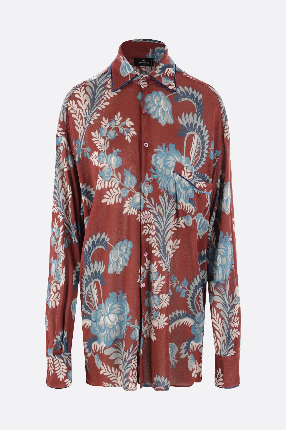 ETRO camicia over in jersey crepe con stampa foliage floreale