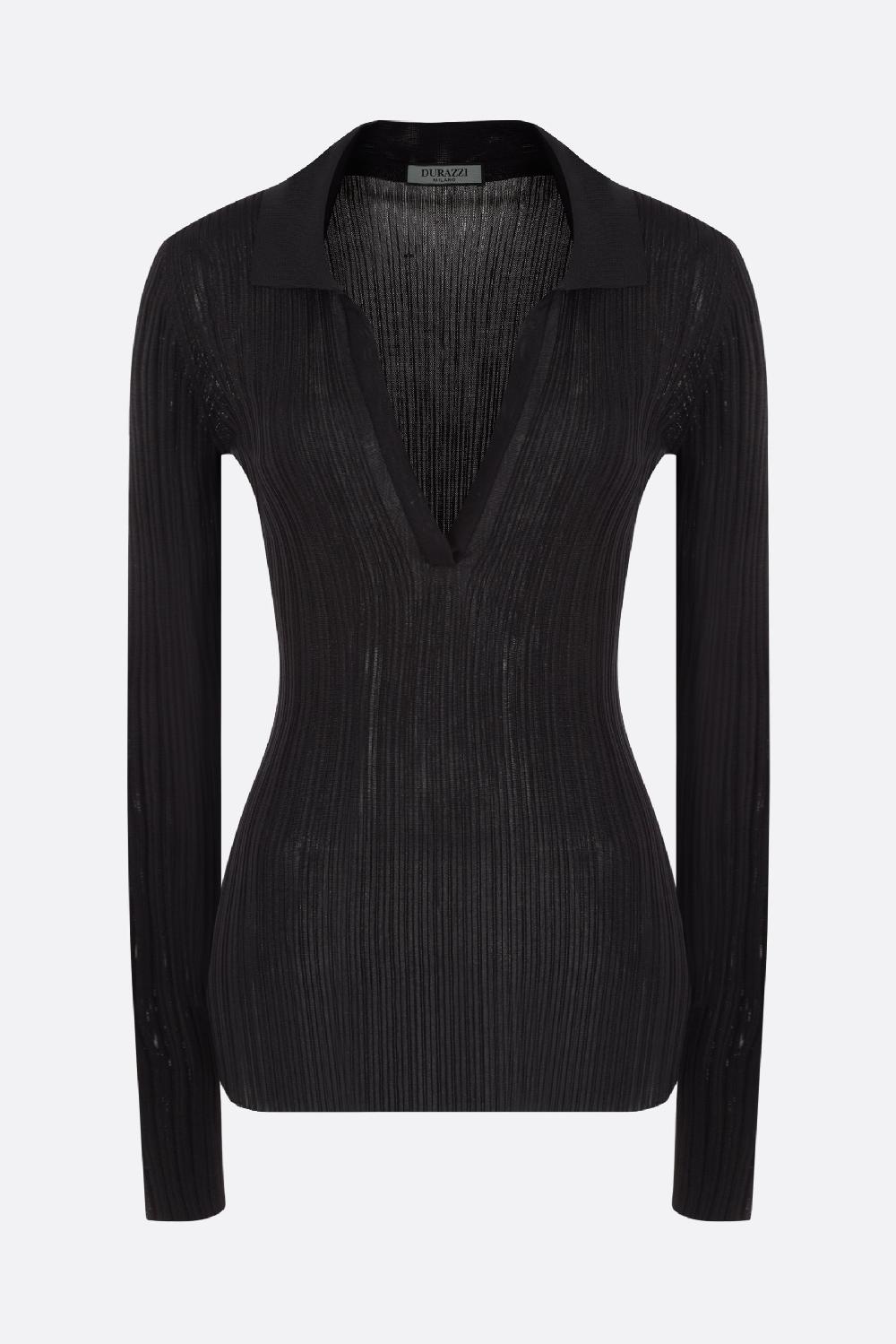 DURAZZI MILANO camicia polo aderente in maglia di seta a costine