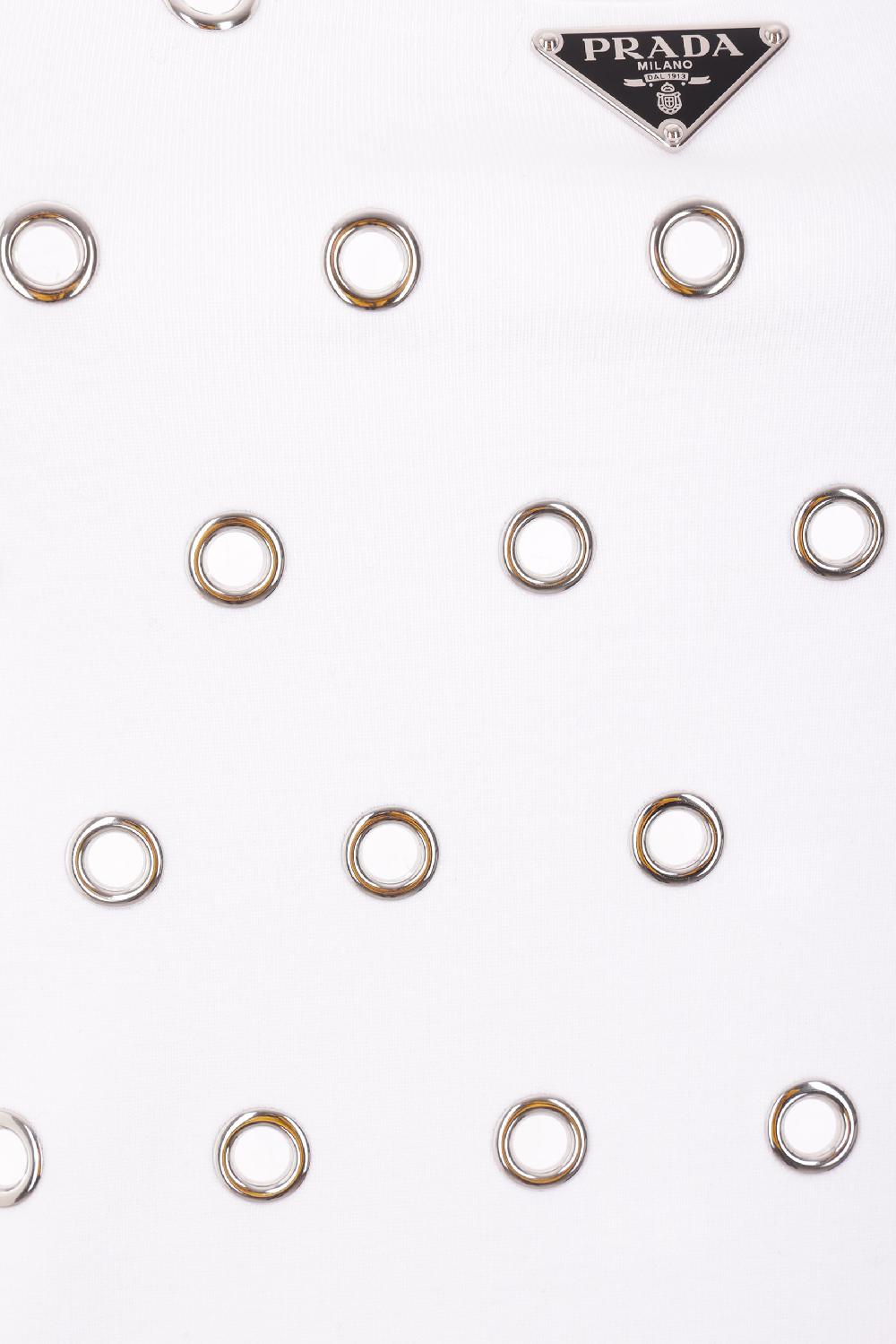 PRADA Canotta In Cotone A Costine Con Passavela E Placca Logo Triangolo