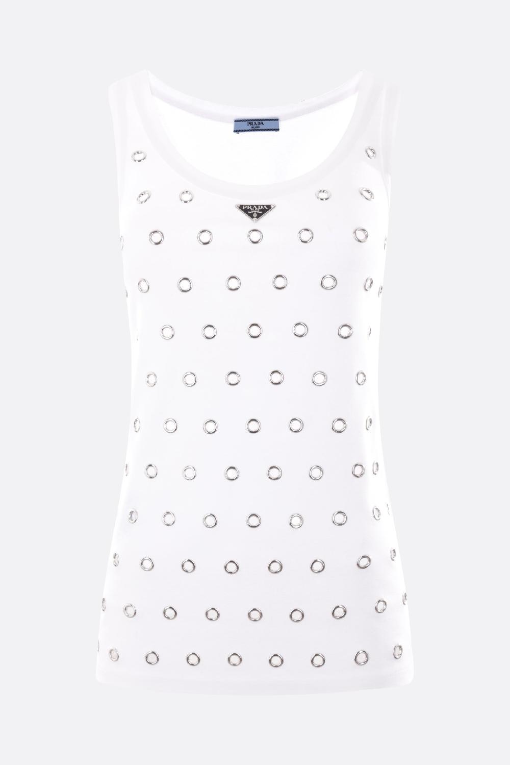 PRADA canotta in cotone a costine con passavela e placca logo Triangolo