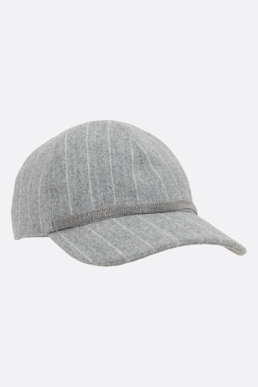 BRUNELLO CUCINELLI Cappello Baseball In Flanella Gessata Con Shiny Band