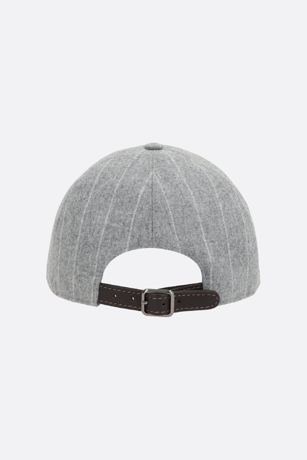 BRUNELLO CUCINELLI Cappello Baseball In Flanella Gessata Con Shiny Band