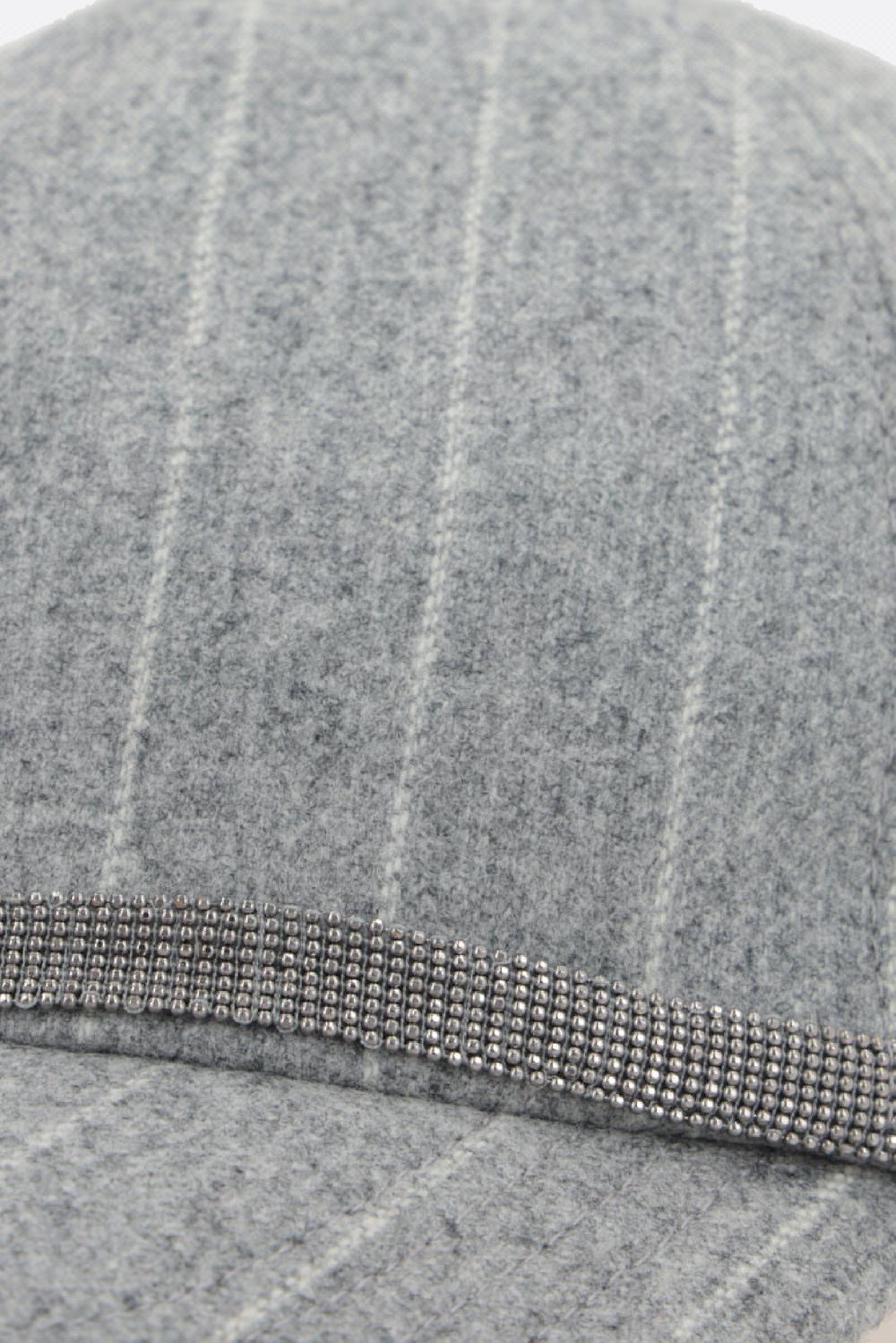 BRUNELLO CUCINELLI Cappello Baseball In Flanella Gessata Con Shiny Band