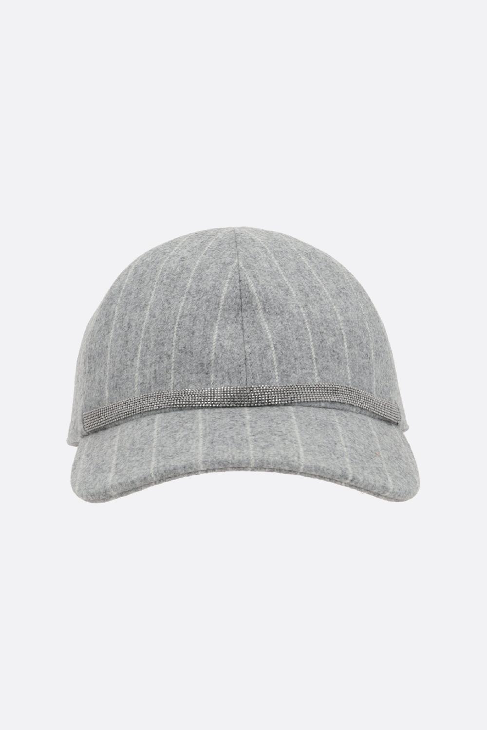 BRUNELLO CUCINELLI cappello baseball in flanella gessata con Shiny Band