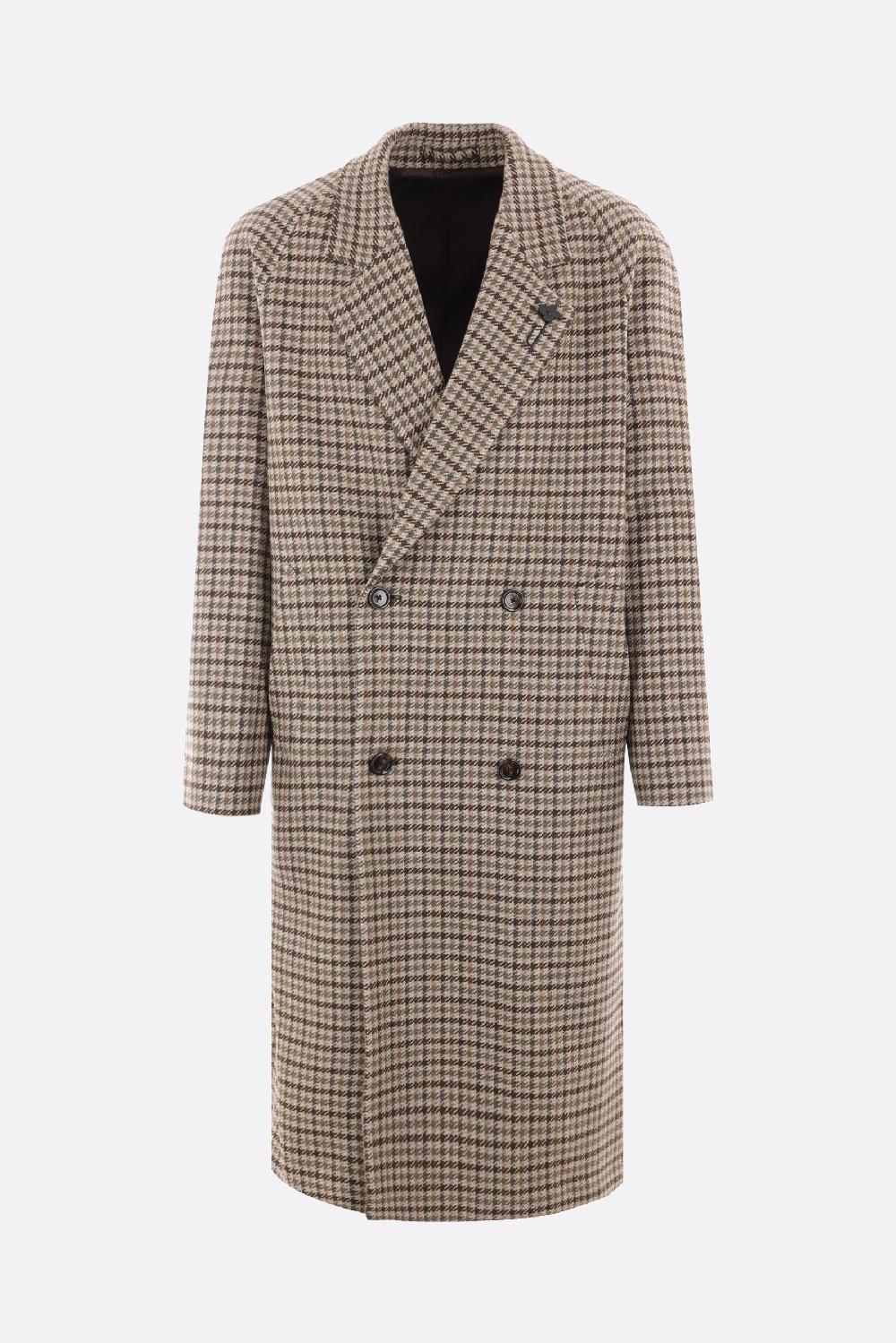 LARDINI cappotto doppiopetto in lana e cashmere pied-de-poule