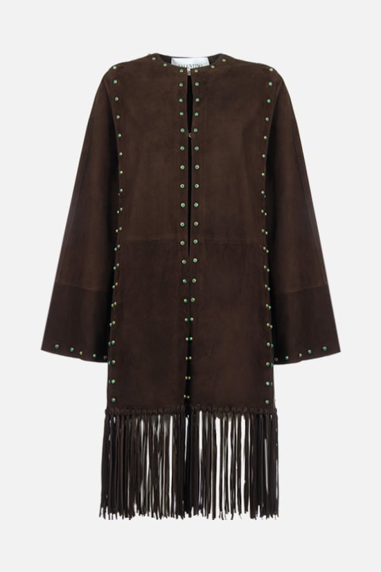 VALENTINO WOMAN cappotto in suede con frange e decorazione gioiello