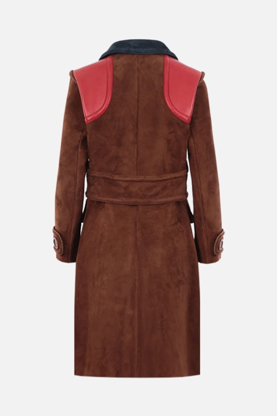 MIU MIU Cappotto Monopetto In Suede Con Patch Fiori
